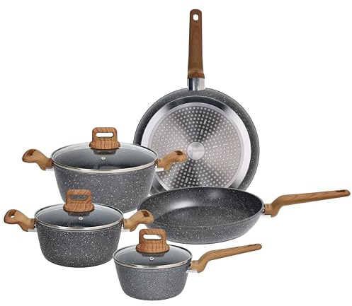 Tognana Wild Stone, batteria di pentole e padelle 8 pezzi, alluminio forgiato, grigio