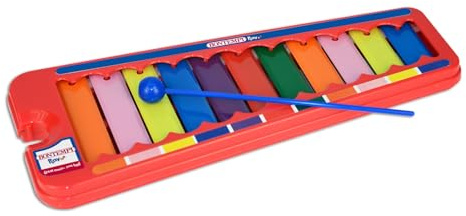 Bontempi | Buntes Xylophon, Metallophon 11 Metallplatten Farbige Noten Sol-Do mit Schlägel, 31x12.5x2 cm