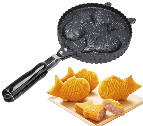Dayysiuy Macchina Per Waffle A Forma Di Pesce,Alluminio Antiaderente con Manico Lungo | Padella Per Cottura Di Pancake Taiyaki | Per Principianti e Professionisti, Colazione, Catering, Casa