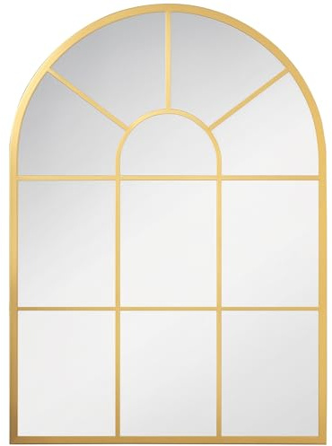 HOMCOM Specchio da Parete Moderno ad Arco, Specchio Camera da Letto a Muro con Cornice e Ganci, per Soggiorno e Ingresso, in Vetro e Metallo, 70x50 cm, Oro