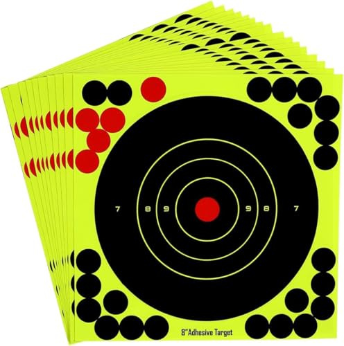 Lot de 25 cibles adhésives réactives pour tir – Effet Splatter Jaune fluo – Diamètre 20,3 cm 8 – Haute visibilité pour entraînement de précision à l'air comprimé et Airsoft