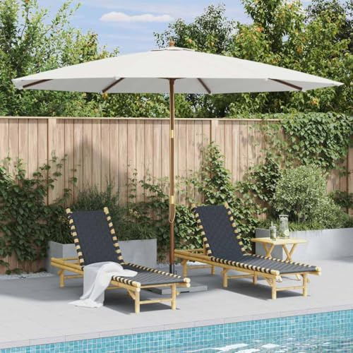 Mokuyary Parasol d'extérieur avec mât en Bois 350 cm Blanc Sable, Parasol de Extérieur pour Terrasse, Piscine, Plage, Restaurants, Balcon