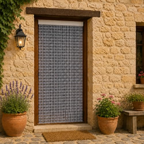 Genérico Cortina de Tiras Espirales Gris-Blanco para Puerta 90 x 210 cm | Material PVC, Libre de Insectos, Fácil de Instalar, Fabricada en España, Exterior o Interior