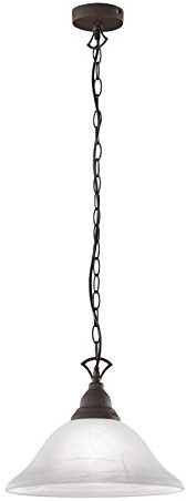 Reality Leuchten Pendelleuchte Country R30871024 Metall rostfarbig, Schirm alabasterfarbig weiß, exkl. 1x E27, 15,5 x 15,5 x 130 cm