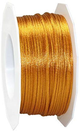 PRÄSENT Cordón RHEIN oro, cordón trenzado para regalos 50 m, paquetes y obsequios, 3 mm de ancho, accesorios para decoración y manualidades, cintas decorativas resistentes al desgarro