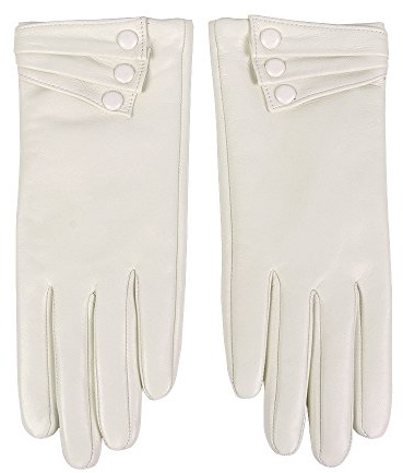 Nappaglo Nappa Leather Gloves Warm Lining Winter Button Decoration Imported Leather Lambskin Gloves for Women (S, White)