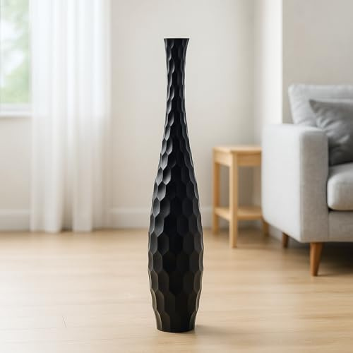 Leewadee Grand Vase A Poser Au Sol pour Branches Décoratives De Pampa, Vase en Bois De Manguier, 105 cm, Nero
