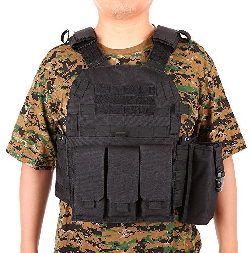 Lixada Outdoor Modulare Molle Weste für Jagd Brust Carrier Weste mit Trinkblase, Schwarz, One size