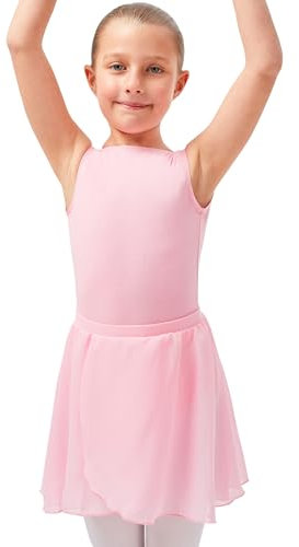 tanzmuster ® Wickelrock Mädchen Ballett - Emily - aus luftigem Chiffon antistatisch Ballettrock mit Gummizug für Kinder in rosa, Größe:140-146