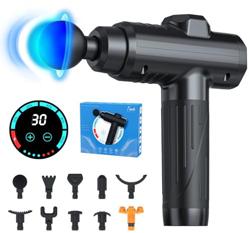Massage Gun Deep Tissue, Portable Muscle Massage Device with 10 Massage Heads, 2025 Upgraded 30 Speeds Massager with LCD Touch Screen for Body Back Shoulder Muscle Relaxation