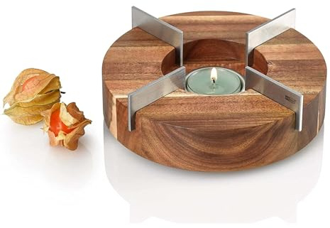AdHoc Tuto Decorative Teapot and Food Warmer - Portable Warmer for Food & Drinks - Wood Warming Plate with Stainless Steel Plate - Warmer for Mid-Sized & Smaller-Sized Teapots