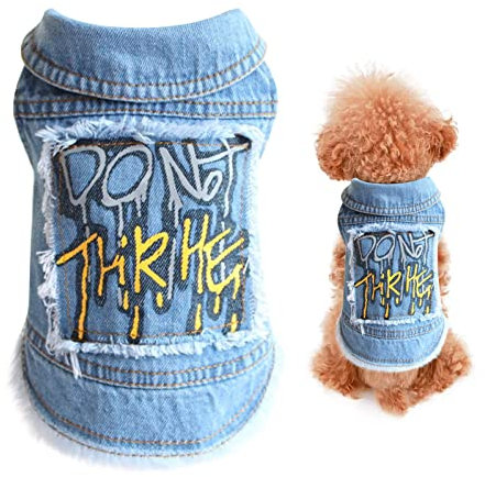Hunde Jacke Weste Coole Demin Hundemantel Summer Hundekleidung Mode Druck Jumpsuit für Kleine Mittlere Hunde Katzen Welpen Denim T-Shirt Casual Jean Jacke von Doublehero (XXL, Blau)