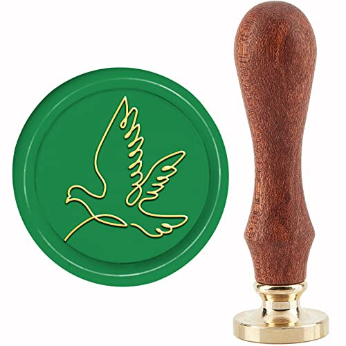 CRASPIRE Paloma de la Paz Sello de Cera Línea de Sellos de Cera de Sellado 30 mm Retro Vintage Cabeza de Sello de Latón Extraíble con Mango de Madera para Invitaciones Tarjeta Embalaje de Regalo