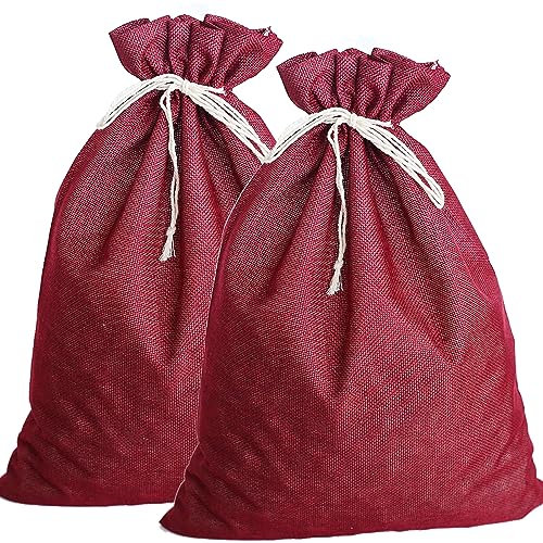DAHI Sacchetti di Iuta, Sacchi Juta Grandi, Sacchetti Regalo con Coulisse, Sacchetti di Stoffa per Calendario dell'Avvento, Matrimonio, Festa, Natale (Rosso/30 X 40 Cm/5 Pezzi)