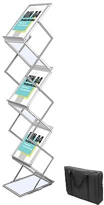 INMO Prospektständer faltbar I ALU/ACRYL Bodenprospektständer A4 Kataloghalter Falt-Prospektständer Pop-up Ständer Messe, Büro, (mit Tasche)
