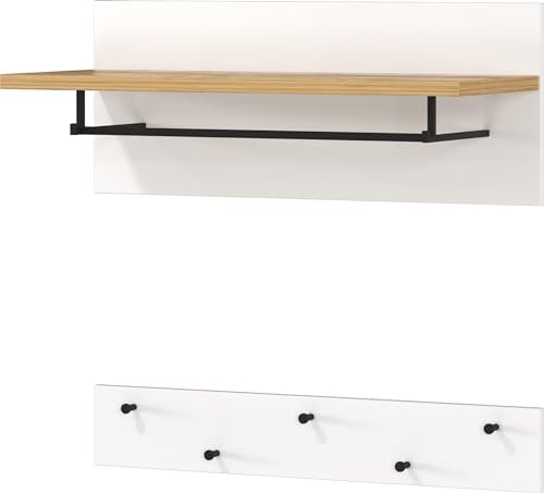 Germania 2 TLG. Garderobenpaneel 2126-513 GW-Lucena, in Weiß/Eiche, Kleiderhaken und -Stange aus Metall, 75 x 43 x 33 cm (BxHxT)