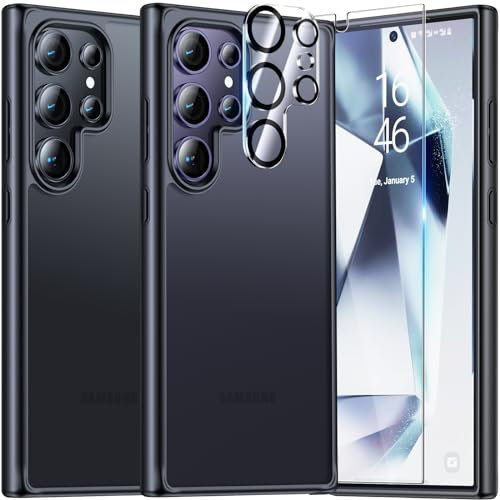 UniqueMe für Samsung Galaxy S24 Ultra Hülle, 5-in-1-Set Handyhülle für Samsung S24 Ultra Case Rundumschutz Schutzhülle Cover,1 Handyhülle & 2 Schutzfolie & 2 Kameraschutz - Schwarz