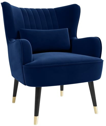 Vesgantti Wingback Accent Chair & Pillow,Velvet Armchair,Blue | Large Cuddle Chair for Living Room Bedroom Study Room Office
