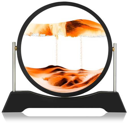 Liangding Dekorativt timglas 3D rörlig sandram, sandkonst, dynamisk bild, rund glas timglasram, hem kontorsdekoration, för barn, tonåringar, vuxna gåvor (gul, 12 tum)