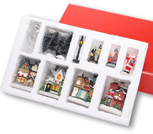 Christmas Village Houses Decorations,Christmas Village Sets Battery Operated Mini Christmas Village House Ornaments Buildings Light Up Scene Christmas Decorations,Village Houses Snow Cover Decor