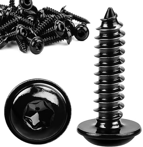 Plåtskruvar platt huvud M5 x 20 mm, 60 stycken självgängande skruvar med skiva rostfritt stål träskruvar torx helgängade svart