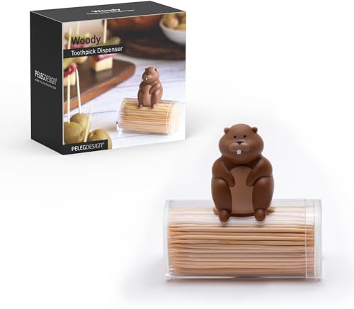 PELEG DESIGN Toothpick Holder - Playful Toothpick Dispenser, Fun and Decorative Plastic Toothpick Holder for Easy Access During Meals or Gatherings (Woody)