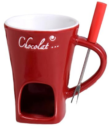 200ml Porcelain Chocolate Fondue Mug with Forks, Ceramic Cheese Melting Cup Warmer Mug for Candy Snack Caramel Party (B)