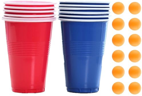 GNAUMORE Bierpong Becher Set,Partybecher,Beer Pong Becher,Partybecher Wiederverwendbar,Partybecher Kunststoff Red Blue Cups,Wiederverwendbare Bierpong,6 Rote Becher+6 Blaue Becher+12 Tischtennisbälle