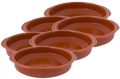 Genérico Lot de 6 assiettes en céramique 20 cm – Envoi 24h – Casseroles rustiques en terre cuite réfractaire, adaptées pour cuisinière à gaz et électrique, micro-ondes et four, couleur naturelle, bord