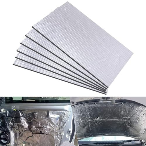 JDCMEI 6 Pièces Tapis D'Isolation Acoustique, 250 x 180 x 5 mm Tapis D'isolation Phonique pour Voitures, Tapis Insonorisant Auto-Adhésif pour Isolation Phonique Étanche Ignifuge Vibrations