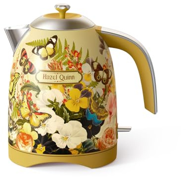 Hazel Quinn Bollitore Elettrico In Acciaio Inox, Bollore rapido a 2200 Watt, Senza BPA, Senza Fili Design, Spegnimento Automatico, 1,7 Litri, Stampa Floreale