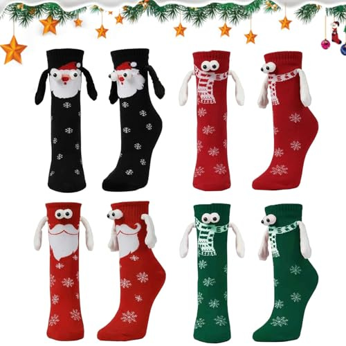 4 Paia mag-netici Natalizi Con Calzini, Calzini natalizi mag-netici, Ca-lzini magn-etici che Tengono le Mani Babbo Natale, Calz-ini di Natale, Divertenti Calz-ini Natalizi, regalo per coppie, famiglia