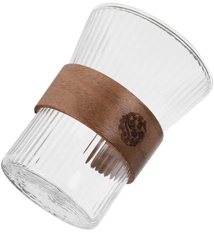 DEARMAMY Bicchiere Vetro Trasparente per Spazzolino da Denti con Design Ergonomico Vita in Legno Tazza Lavaggio Riutilizzabile per Risciacquo Bocca e Bere Facile da Pulire per Uso