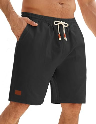 Lonya Pantalones Cortos Hombre Algodón Cordón Bermudas Verano Casuales y Elegantes Playa Shorts con Bolsillo Negro,L