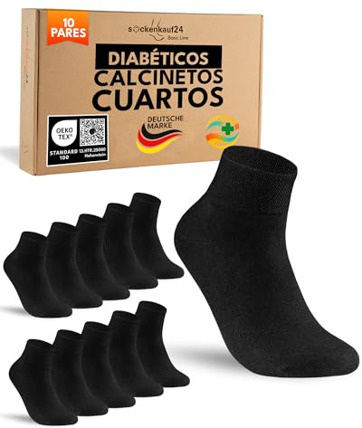 sockenkauf24 10 Pares Calcetines Diabéticos Cortos sin Elástico y sin Costuras con Cintura de Confort Hombre Mujer Algodón