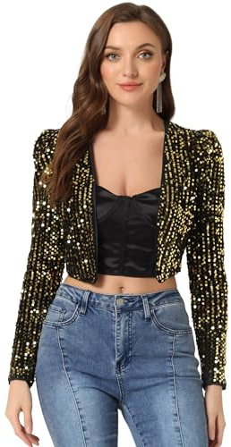 Allegra K Veste à paillettes pour Femme à manches longues ouverte sur le devant Party Clubwear Cropped Bolero Cardigan
