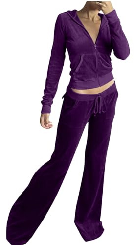 Generisch Chándal para mujer de terciopelo, juego de 2 piezas, manga larga, parte superior y pantalón largo, deportivo, fitness, sudadera, traje de ocio de dos piezas, monocolor, elegante, traje