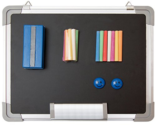 Chalkboard Set - Small Black Board 15 x 12 in with 1 Magnetic Chalk Eraser, 14 Chalk Sticks (7 Colors) and 2 Magnets - Mini Hanging Wall Message Sign Blackboard for Home and Office (15x12)