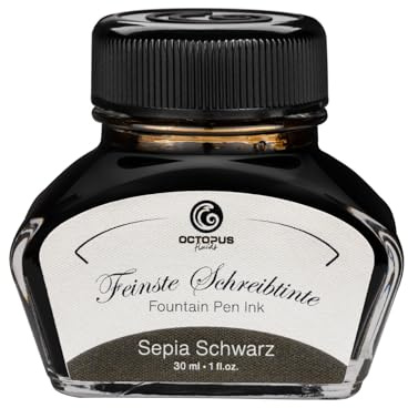 Füllhaltertinte im Tintenglas, Schreibtinte für Füllhalter, Füllertinte in Sepia Schwarz 30ml im Tintenfass, Kalligraphie Tinte