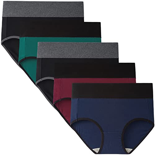 INNERSY Unterhosen Damen Baumwolle High Waist kaiserschnitt Taillenslip Frauen Slips Mehrpack 5(M, Dunkel Mehrfarbig)