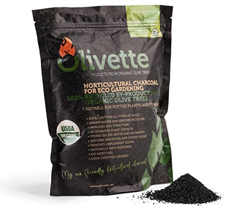 Olivette Horticultural Biochar Activated Charcoal for Plants, USDA Organic Moisture Control for Terrarium Trees & Potted Plants, Eco-Conscious, 1 Bag