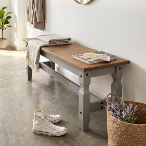 Mercers Furniture Corona Grey Wax 4'0 Bench Solid Wood Pine Wooden Painted Dining Kitchen Hallway Shabby Chic Mexican 45cm High 120cm Wide 38cm Deep