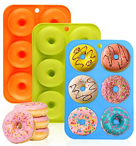 Donutform, 3-stückige Donuts Backform, Wiederverwendbar Bagel Backform, Geeignet zum Backen von Kuchen, Cupcakes, Keksen, Bagels (Grün, Orange, Blau)