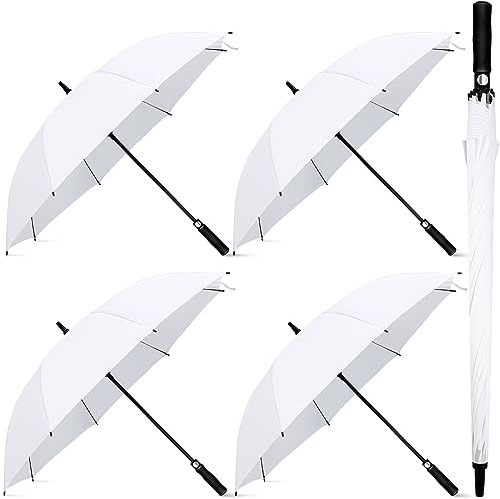 Weewooday 4 Pcs Grands Parapluies de Golf de Mariage en Blanc 120 cm Parapluie de Golf Coupe-Vent en Plastique Parasol de Golf Automatique Ombrelle Imperméable de Photographe pour Fête de Mariée
