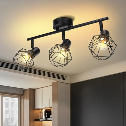 Aigostar Lámpara Techo Focos,3 Focos Led Interior Techo Base E14, Apliques Focos de Techo Orientables,Plafón Foco de Techo LED Para Dormitorio,Salón,Pasillos,Decoración mural(Sin Bombillas)