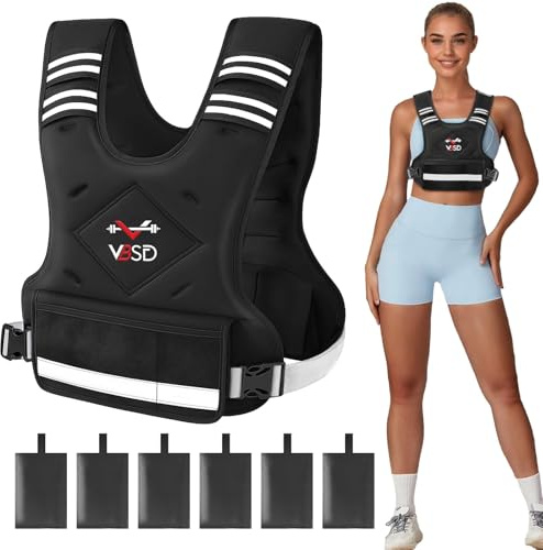 VBSD Adjustable Weighted Vest for Women Men 11-20lb Vest with 6 Ironsand Weights Body Weight Vest with Reflective Strip for Running Walking Strength Training Workouts