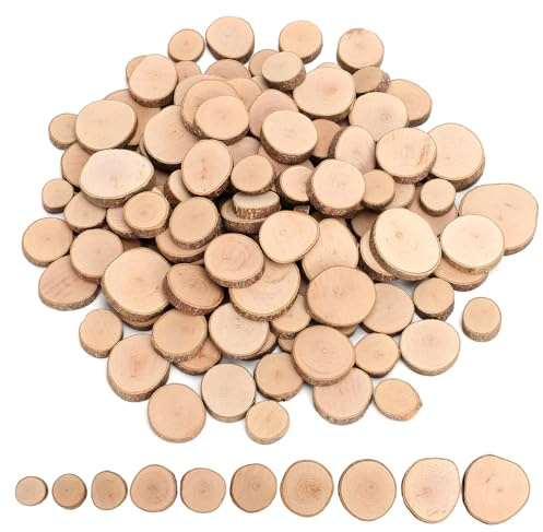 Juego de discos de madera pequeños, 120 unidades para manualidades, discos redondos de madera de camelia para bricolaje, decoración de mini discos de árbol (2-3 cm/1-2 cm)