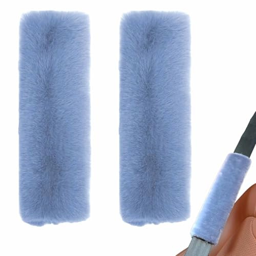 2Pcs Soft Plush Rabbit Fur Car Seat Belt Pads Fluffy Shoulder Strap Cover Seatbelt Protector Neck Cushion Protector Car Accessories for Adults Kids(Grey)