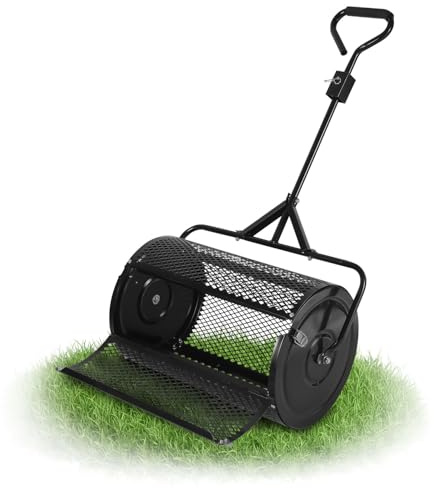ISOISL Esparcidor de compostaje de 61 x 40 cm, 75 L, para jardín, césped, turba con mango curvado, para compost, estiércol y cal, color negro
