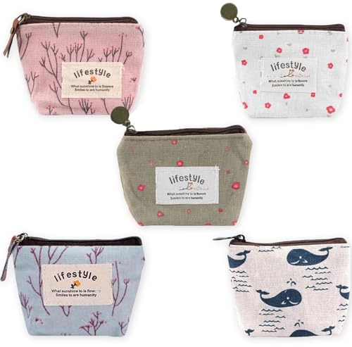 JOOTUEPO Monedero Pequeño para Mujer Mini con Cremallera, Bolsa de Cosméticos Portátil para Tarjetas, Llaves y Monedas - 5 Unidades